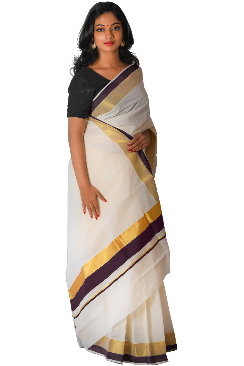 Kerala Kasavu Dark Brown Colour Border Saree