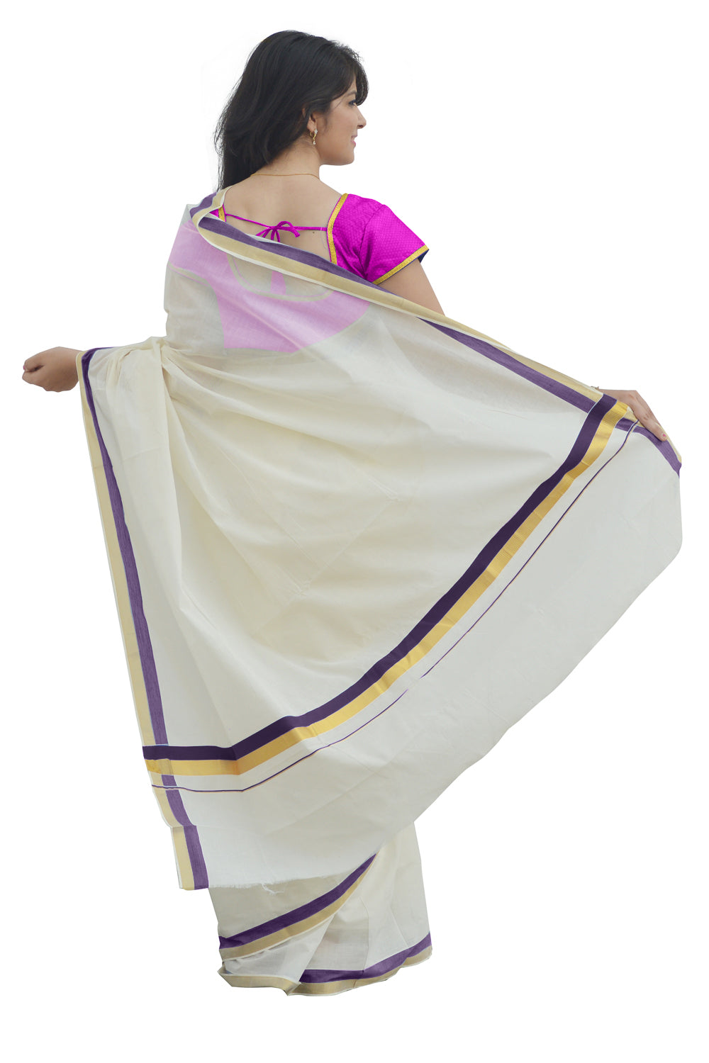 Kerala Kasavu and Purple Colour Border Saree