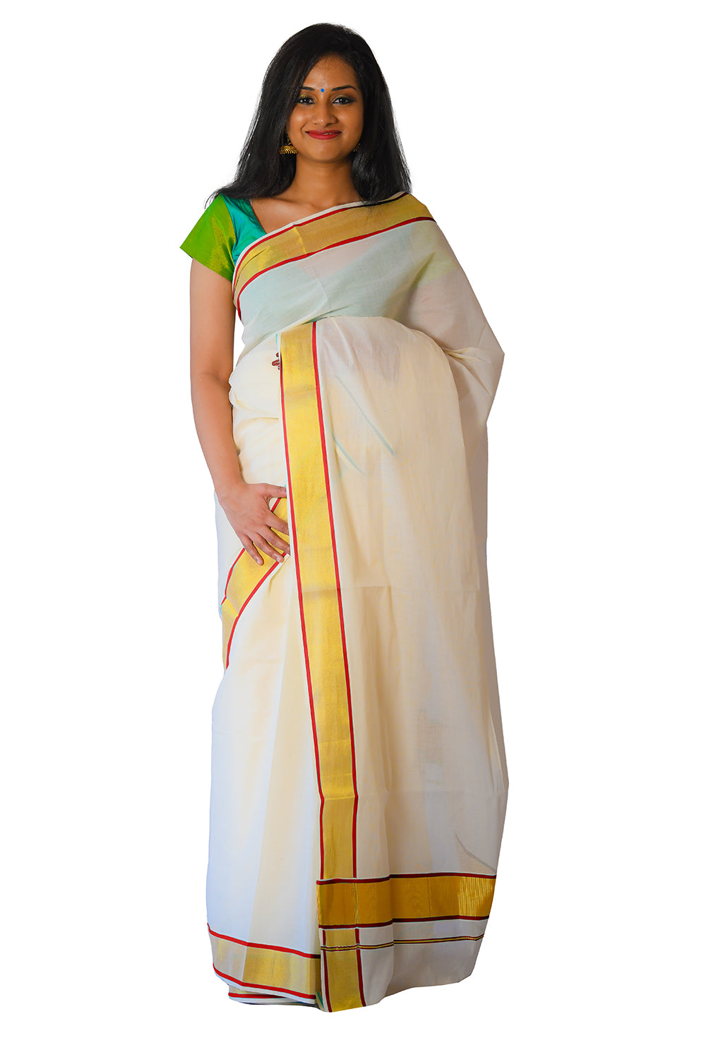 Pure Cotton Kerala Plain Saree with Kasavu and Dark Red Border