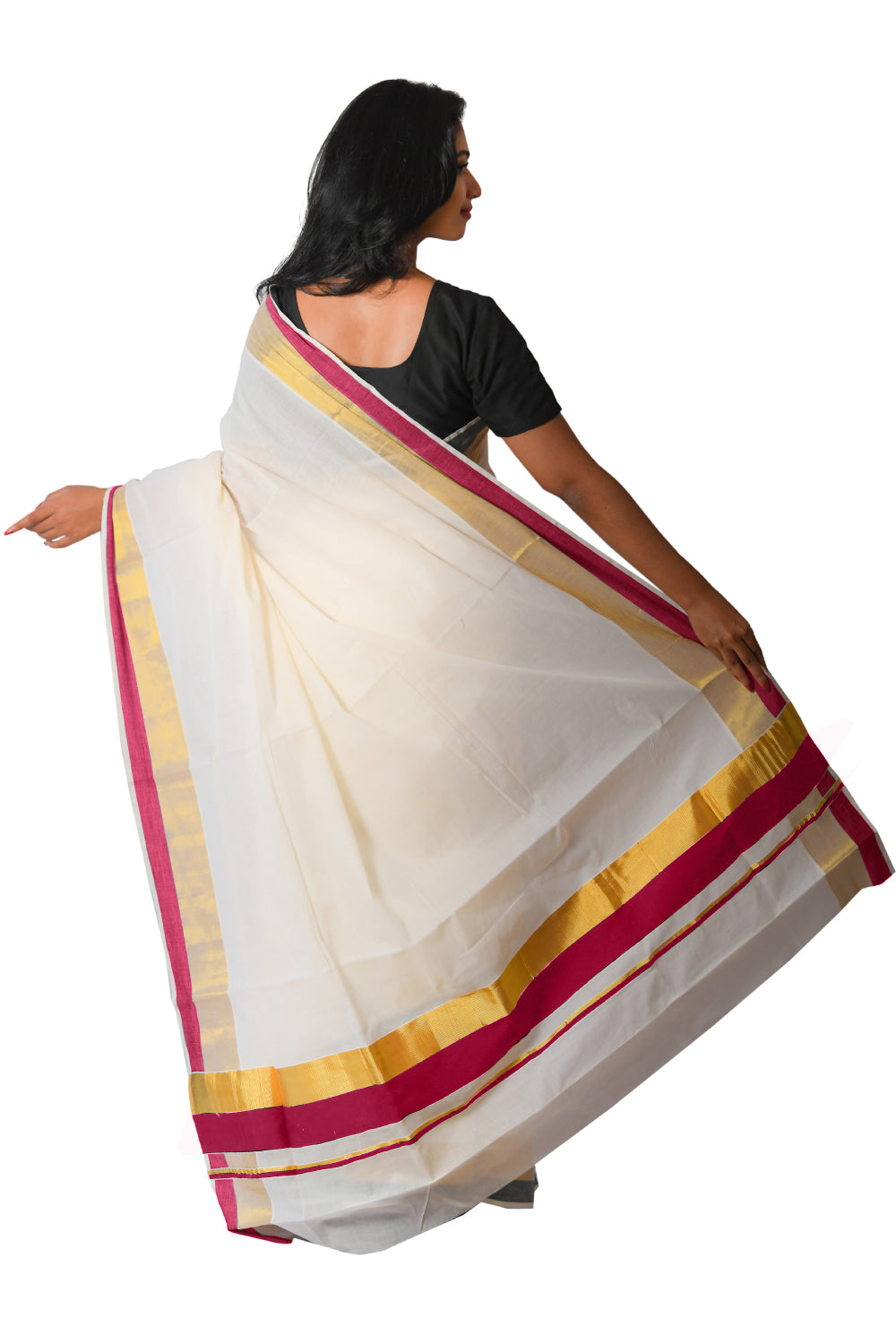 Kerala Kasavu Crimson Red Colour Border Saree