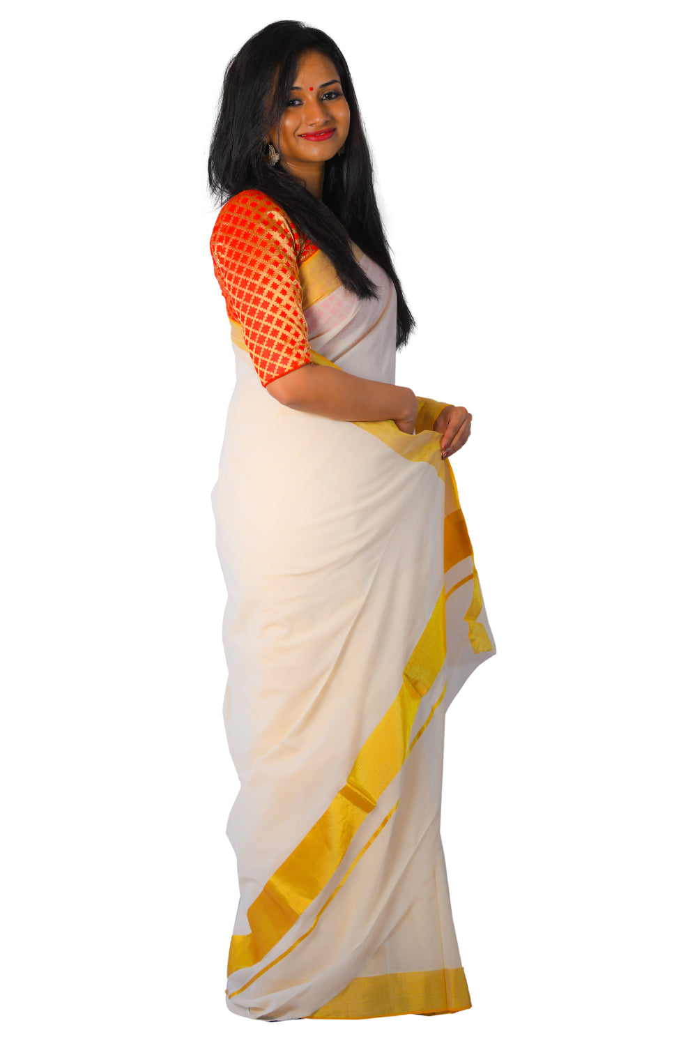 Southloom™ Handloom Premium Balaramapuram Plain Kasavu Saree 3 inches