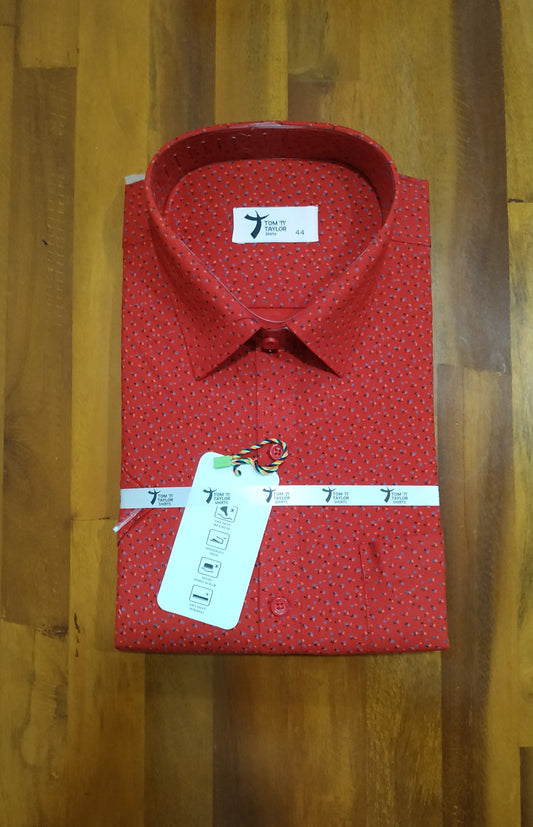 Pure Cotton Dark Red Printed Shirt (44 HS)