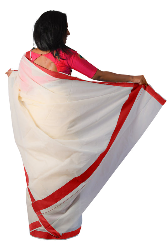 Kerala Saree with Plain Red Border