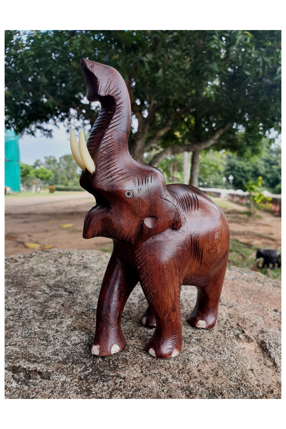 Southloom Handmade Trumpeting Elephant Handicraft (Carved from Rose Wood) 8 Inches