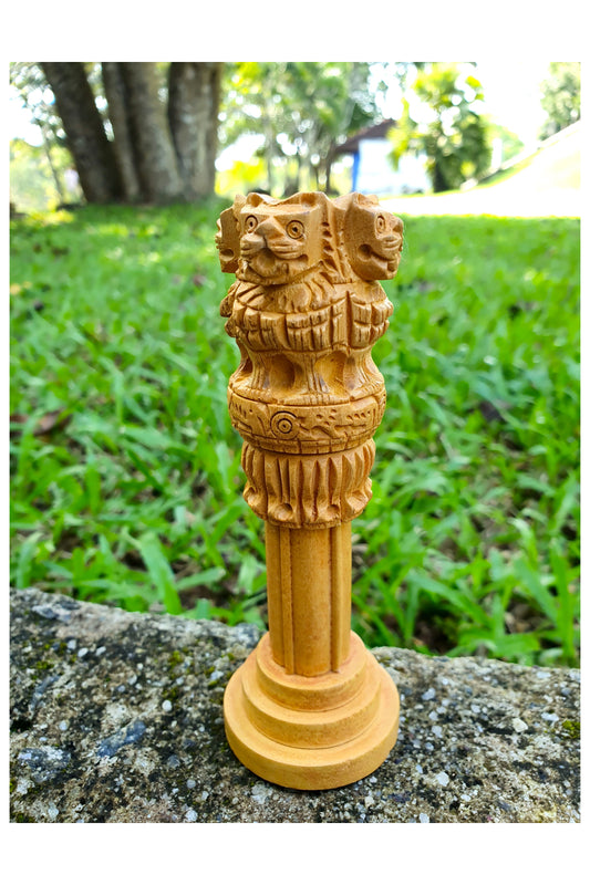Southloom Handmade Asoka Lion Pillar Handicraft (Carved from White Wood)