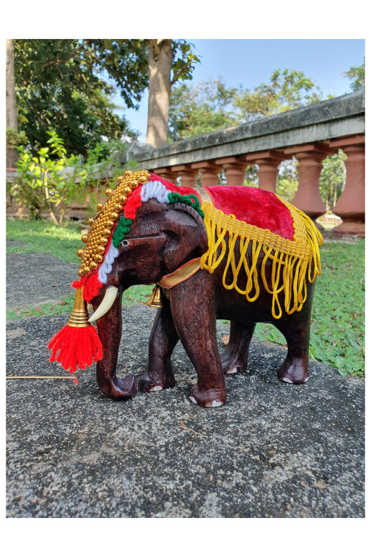 Southloom Handmade Temple Elephant Handicraft (Carved from Mahogany Wood) 6 Inches