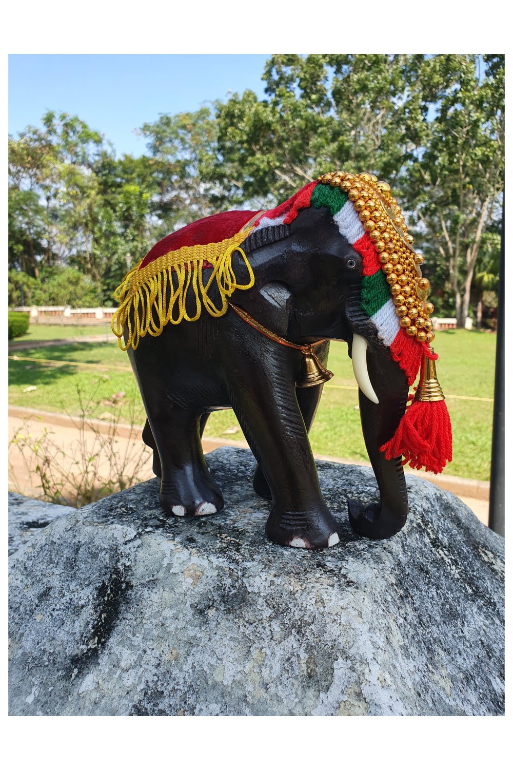 Southloom Handmade Temple Elephant Handicraft (Carved from Mahogany Wood) 8 Inches