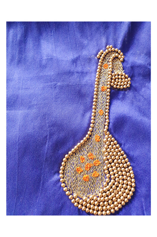 Blue Colour Unstitched Blouse Piece Material with Bead Work