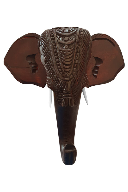 Southloom Handmade Elephant Head with Carved Patterns Handicraft (Carved from Mahogany Wood) 10 Inches