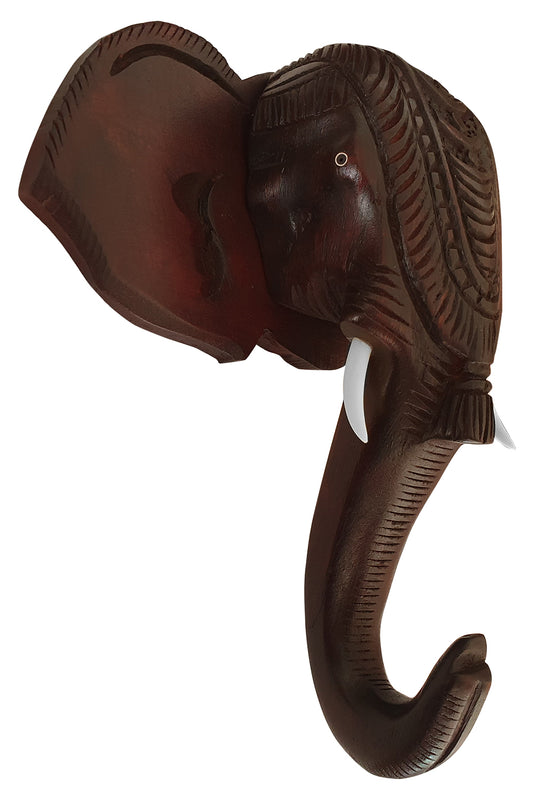 Southloom Handmade Elephant Head with Carved Patterns Handicraft (Carved from Mahogany Wood) 10 Inches