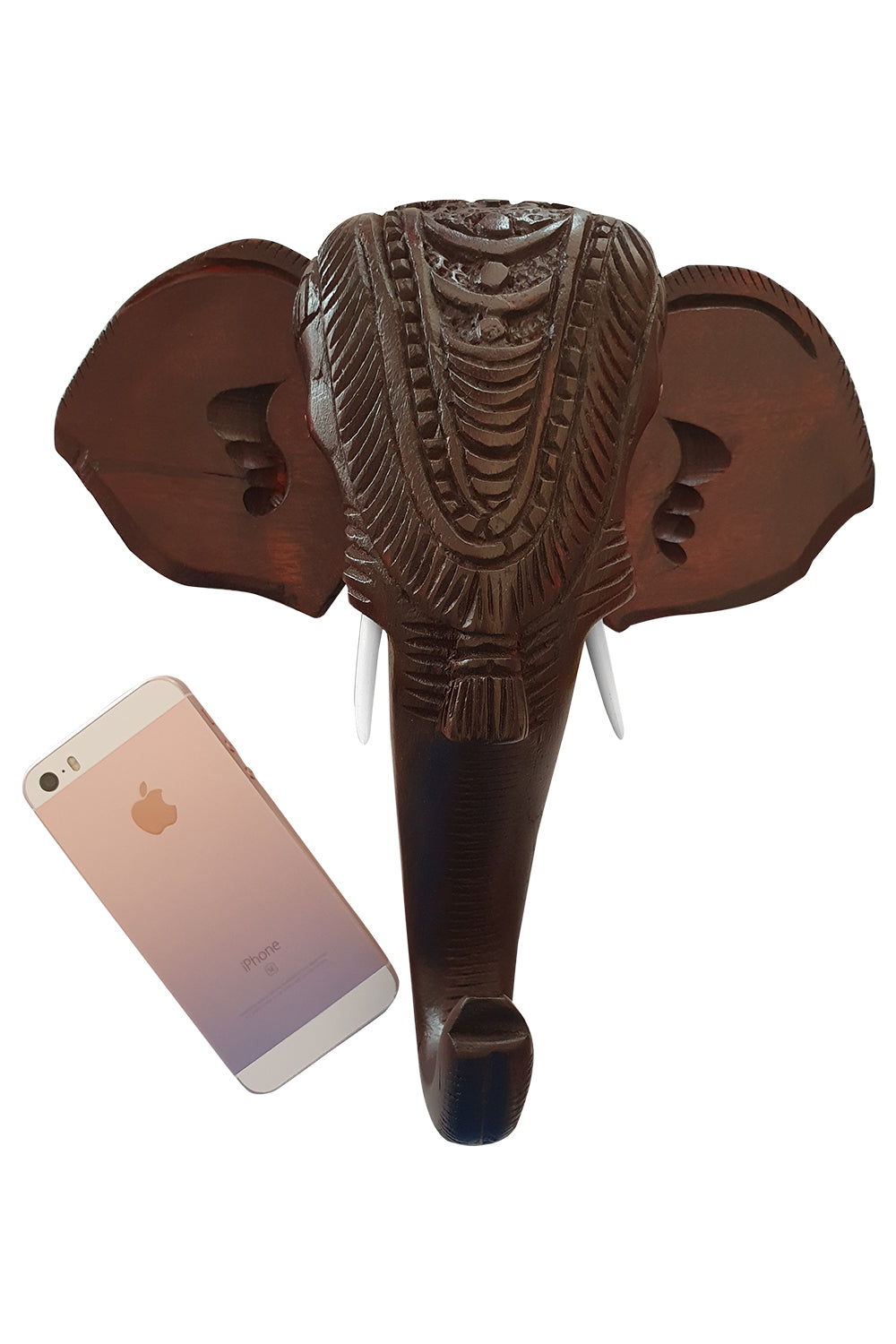 Southloom Handmade Elephant Head with Carved Patterns Handicraft (Carved from Mahogany Wood) 10 Inches