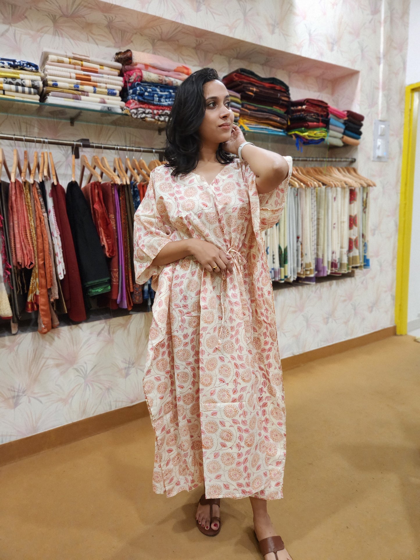 Southloom Cotton Kaftan with Jaipuri Floral Hand Block Prints