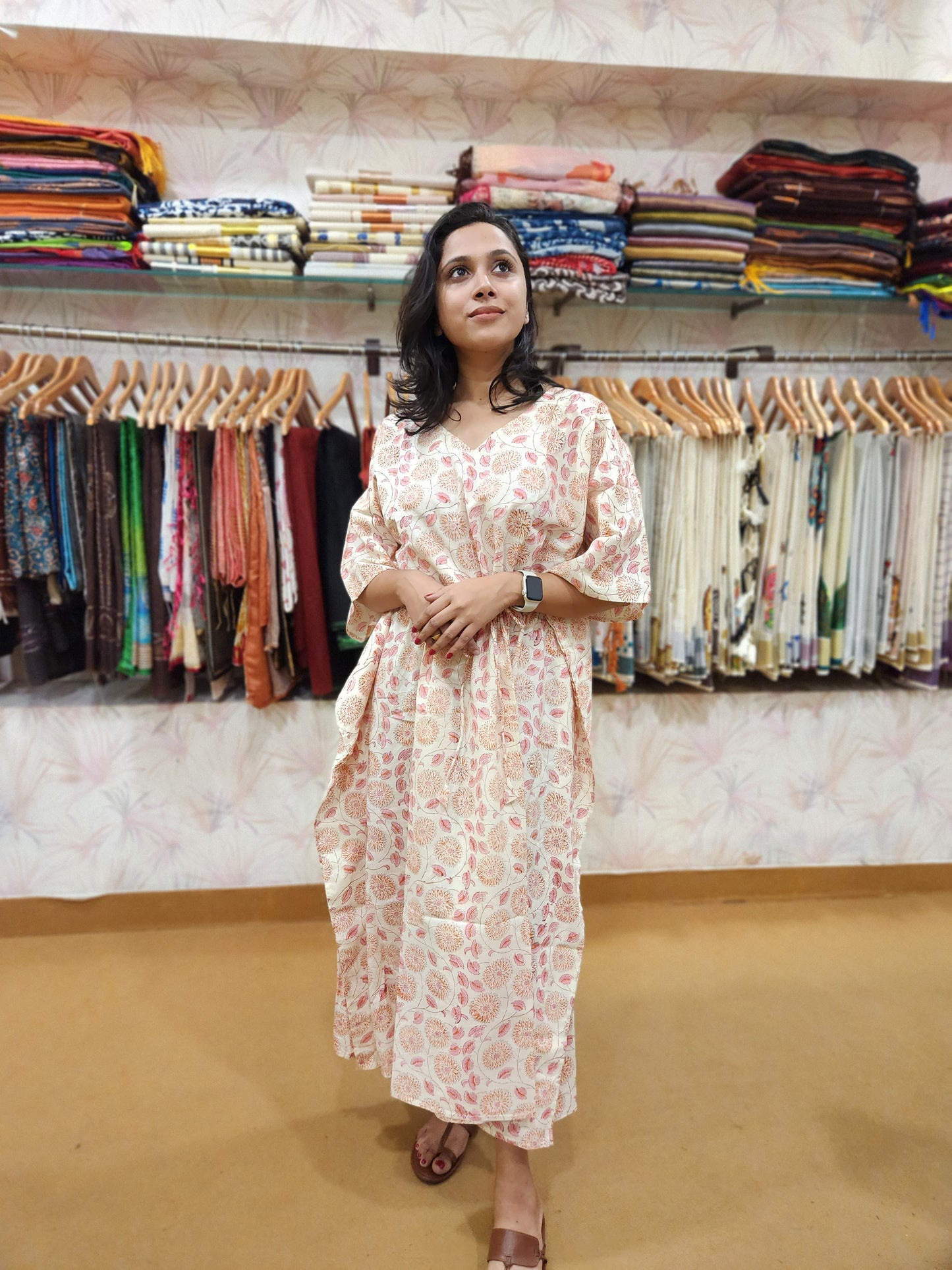 Southloom Cotton Kaftan with Jaipuri Floral Hand Block Prints