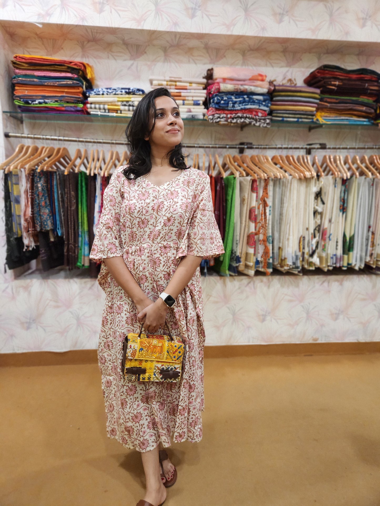 Southloom Cotton Kaftan with Jaipuri Floral Hand Block Prints