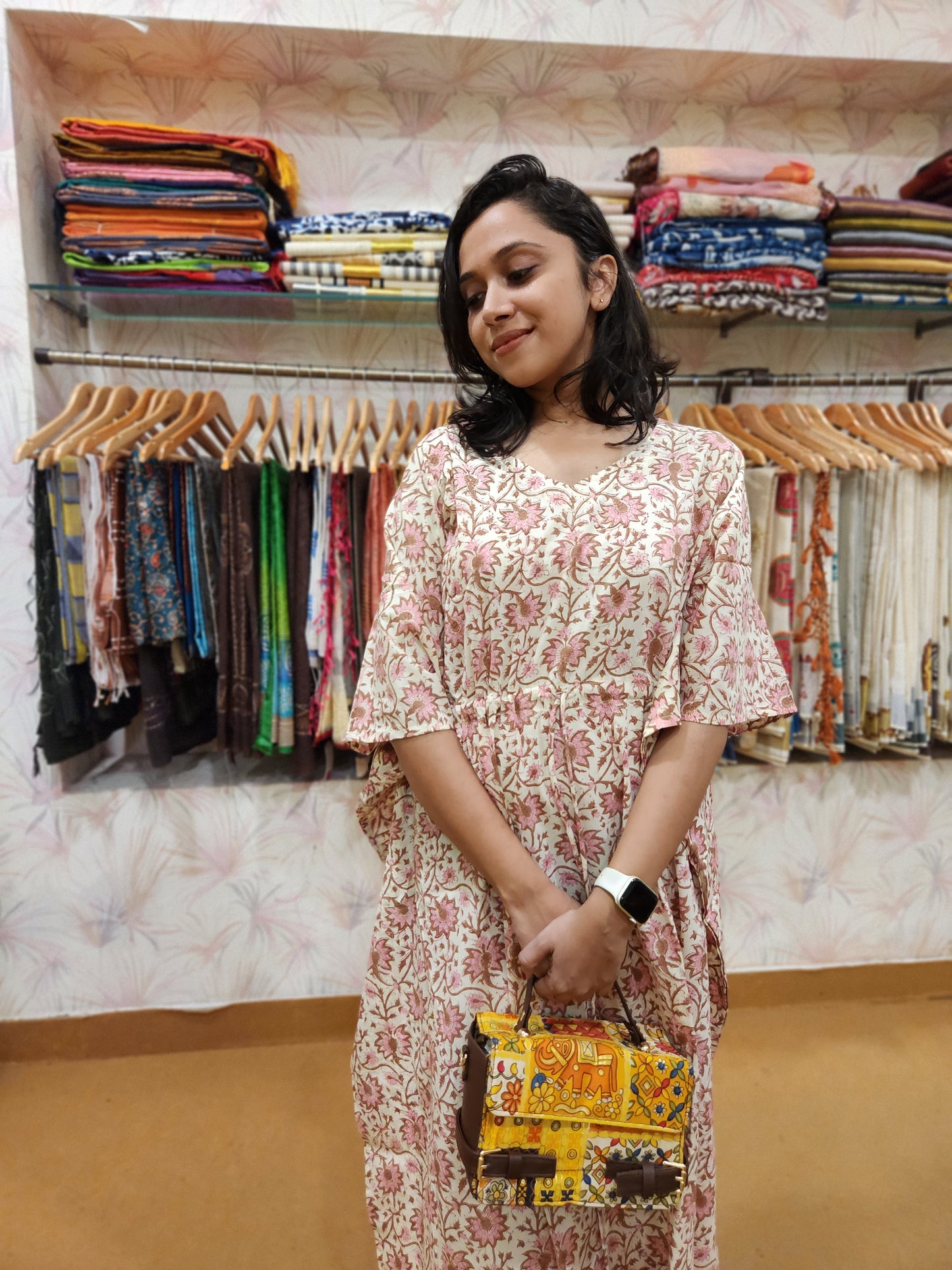 Southloom Cotton Kaftan with Jaipuri Floral Hand Block Prints