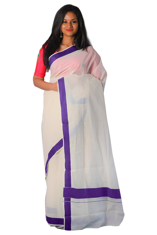 Kerala Saree with Plain Violet Border