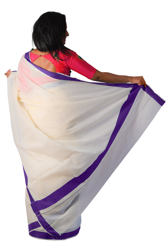 Kerala Saree with Plain Violet Border