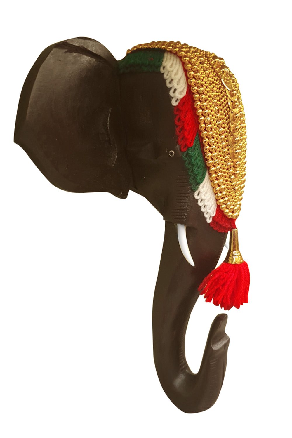Southloom Handmade Temple Elephant Head Handicraft (Carved from Mahogany Wood) 10 Inches