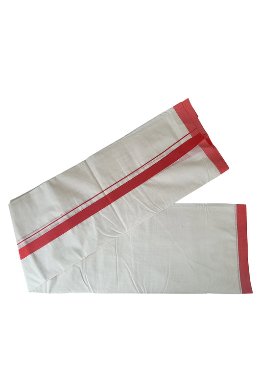 Mundu with Plain Red Border (South Indian Dhoti)