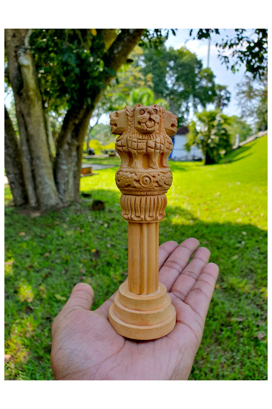 Southloom Handmade Asoka Lion Pillar Handicraft (Carved from White Wood)