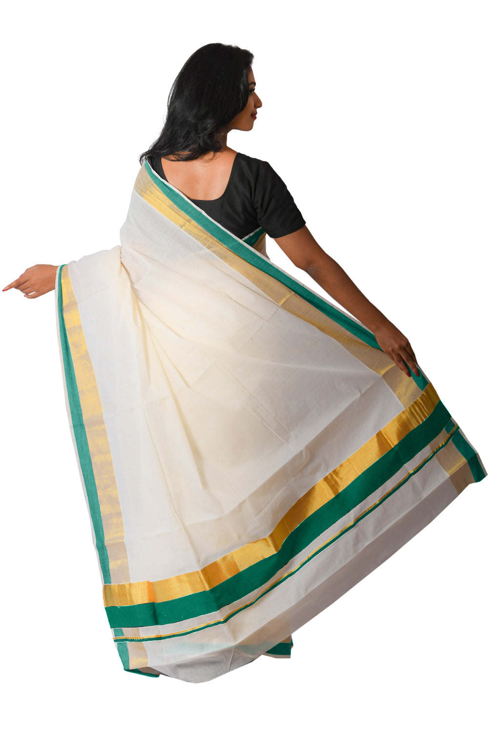 Kerala Kasavu Green Colour Border Saree