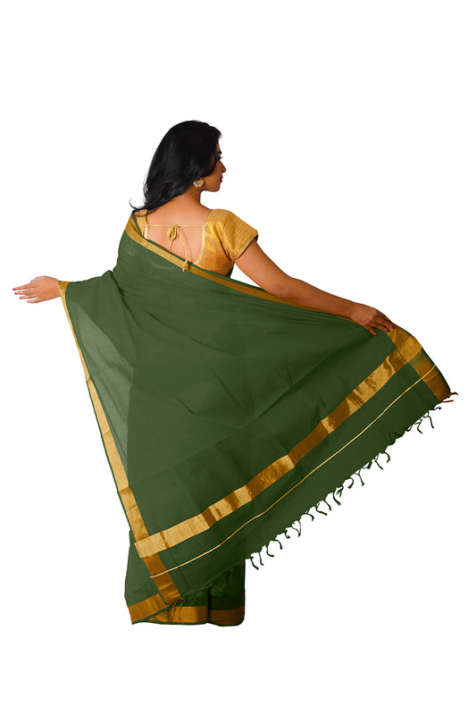 Kerala Traditional Dark Green Colour Kasavu Saree