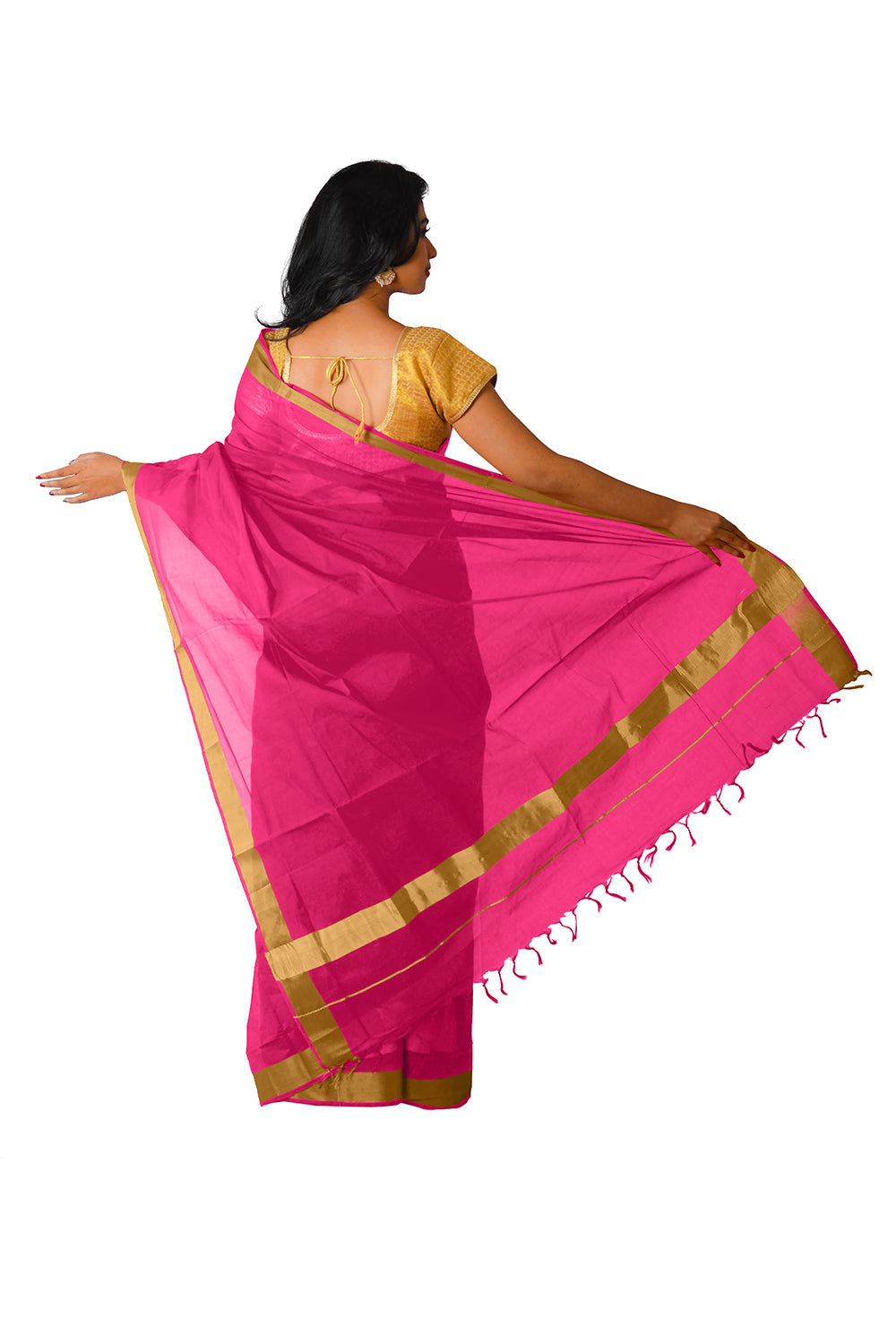 Kerala Traditional Dark Pink Colour Kasavu Saree