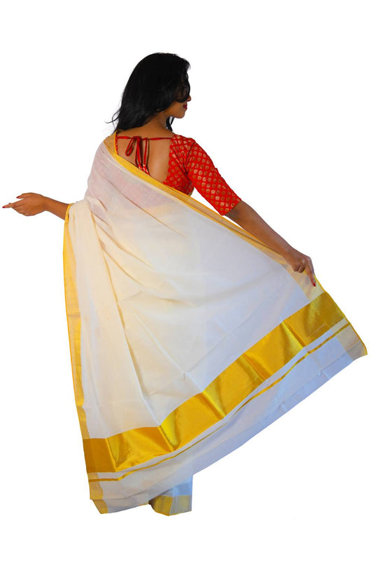 Southloom™ Premium Handloom Plain 5 Inch Kasavu Saree