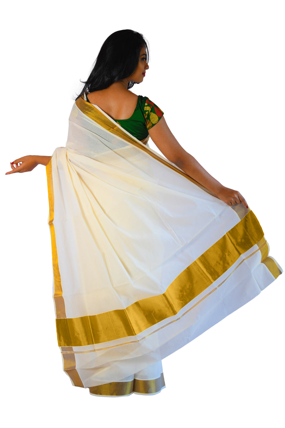 Plain Mixed Fabric Kasavu Saree with 5x3 Border