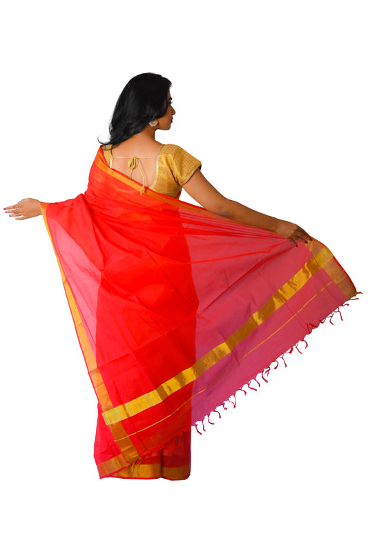 Kerala Traditional Red Colour Kasavu Saree