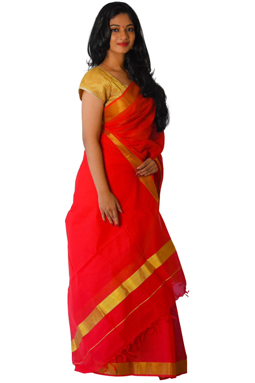 Kerala Traditional Red Colour Kasavu Saree
