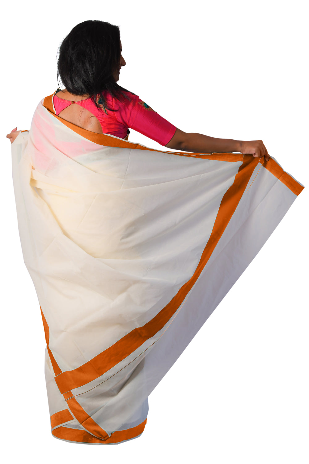 Southloom Pure Cotton Kerala Saree with Plain Dark Orange Border