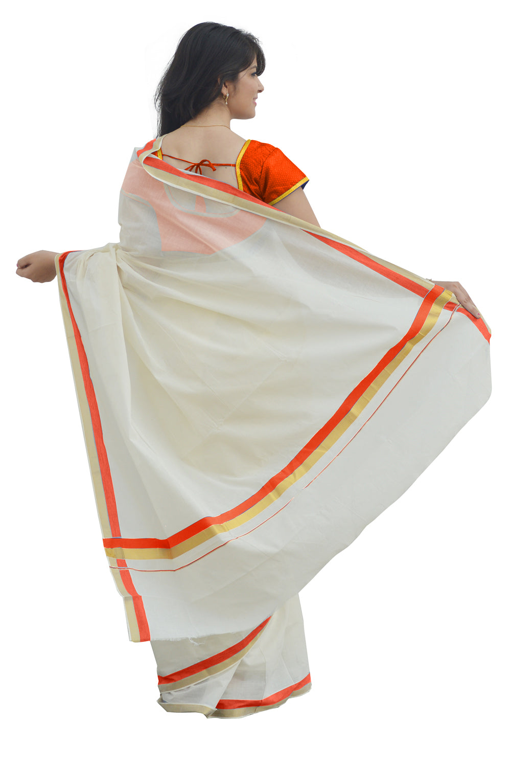 Kerala Kasavu Orange Colour Border Saree