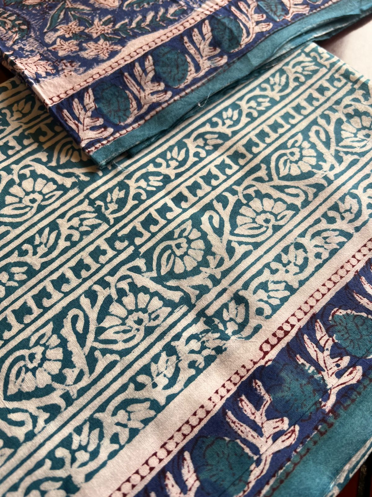 Southloom Hand Block Printed Soft Cotton Jaipur Salwar Suit Material in Blue Base Colour