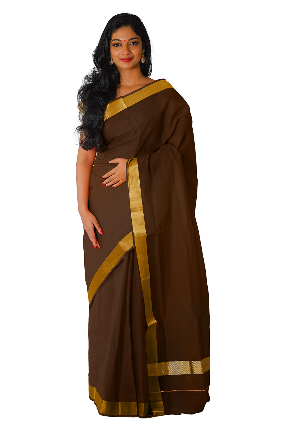 Kerala Traditional Brown Colour Kasavu Saree