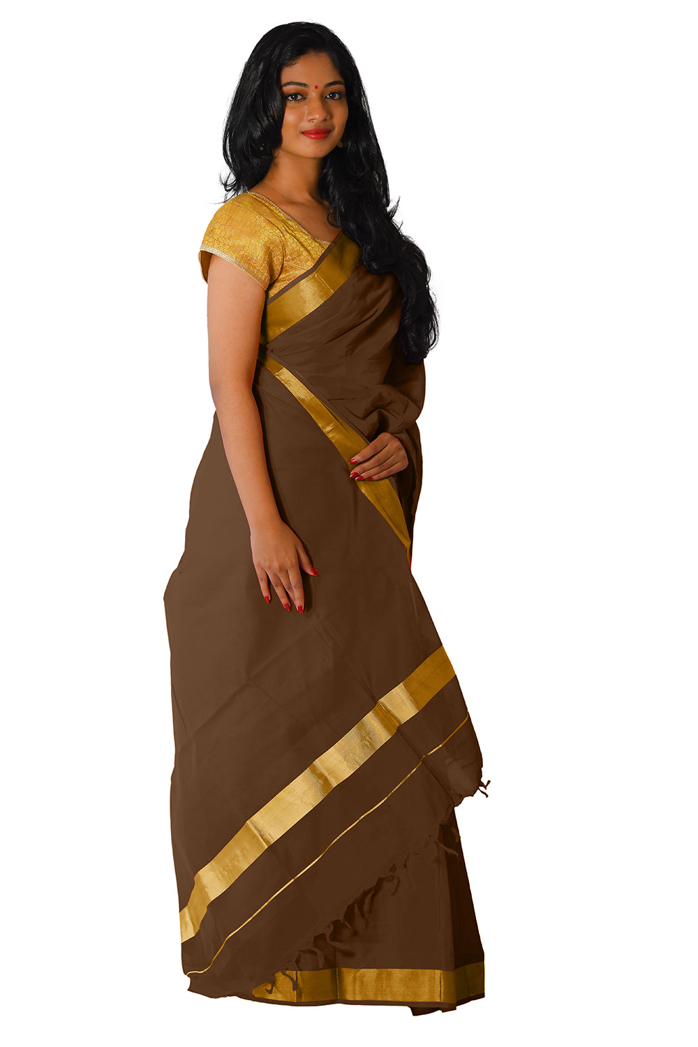 Kerala Traditional Brown Colour Kasavu Saree