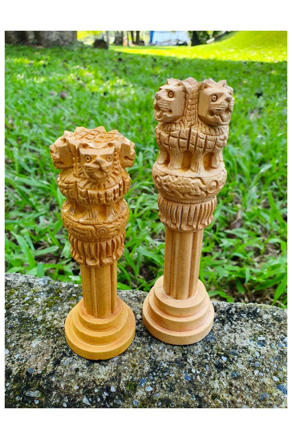 Southloom Handmade Asoka Lion Pillar Handicraft (Carved from White Wood)