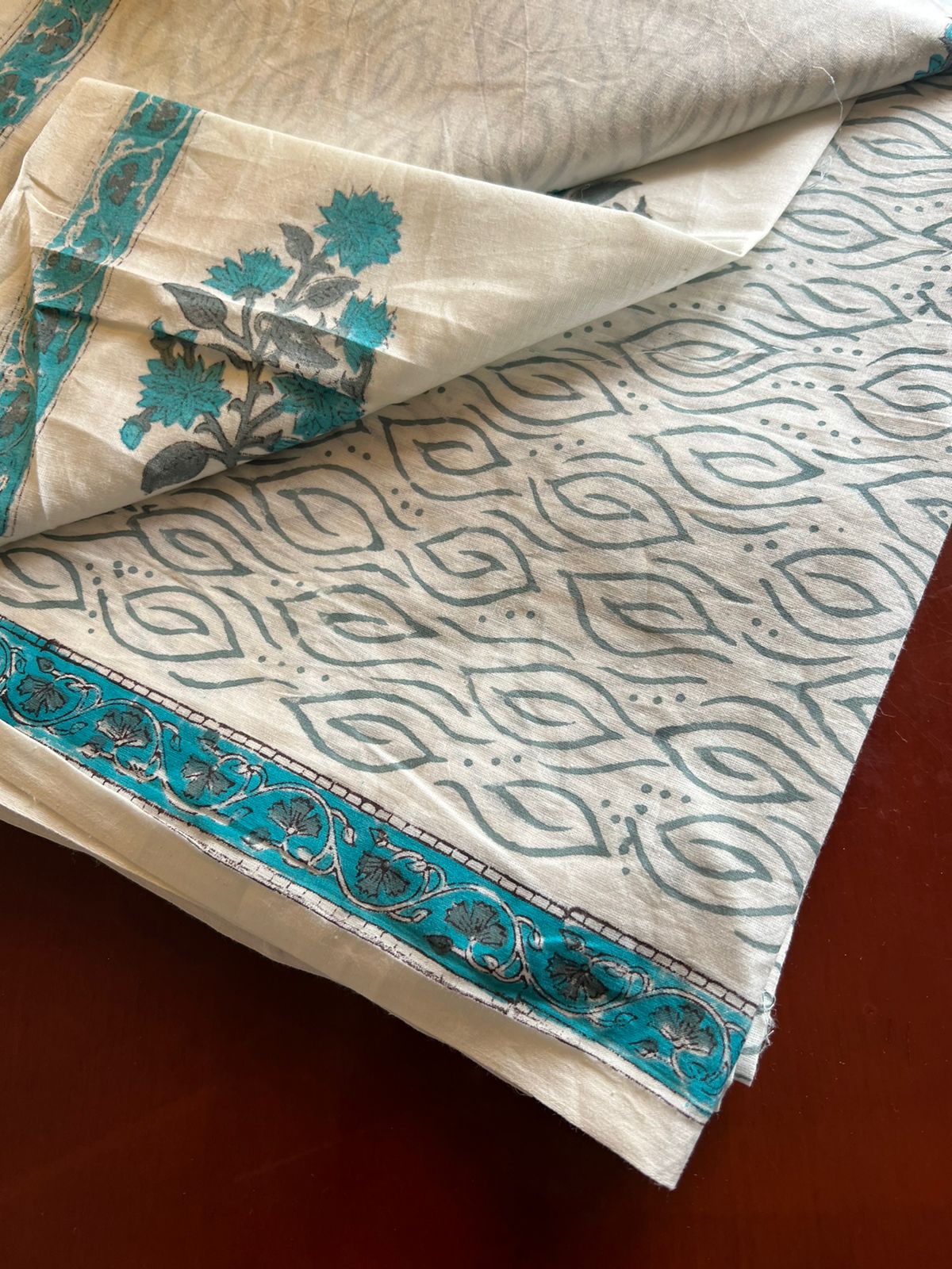 Southloom Green Hand Block Printed Soft Cotton Jaipur Salwar Suit Material in White Base Colour