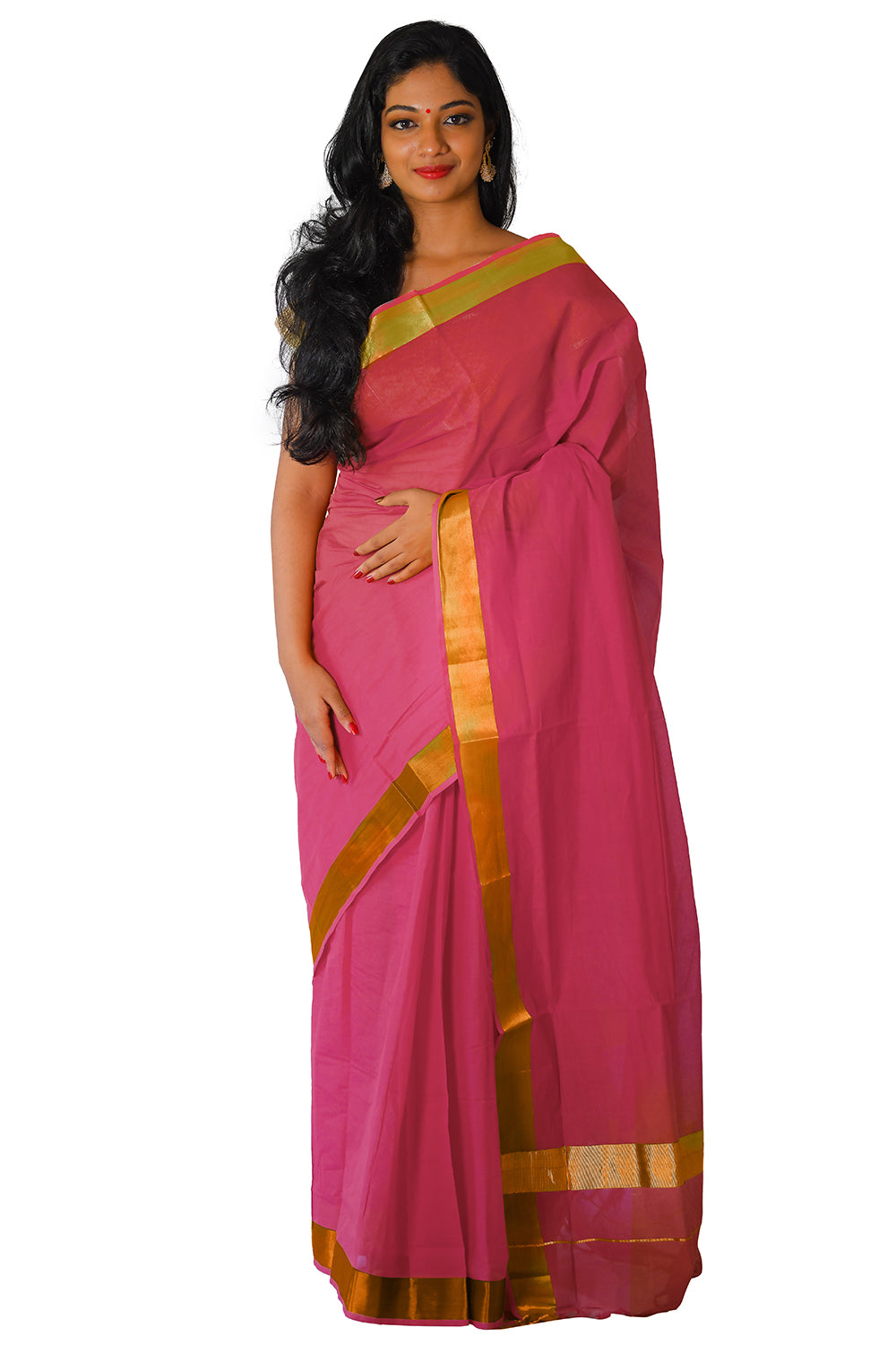 Kerala Traditional Pink Colour Kasavu Saree