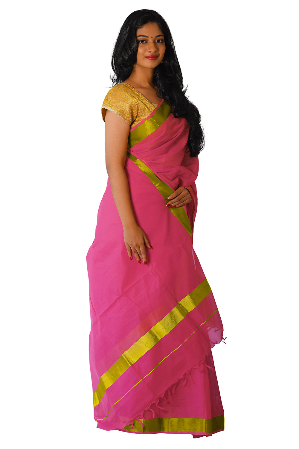 Kerala Traditional Pink Colour Kasavu Saree