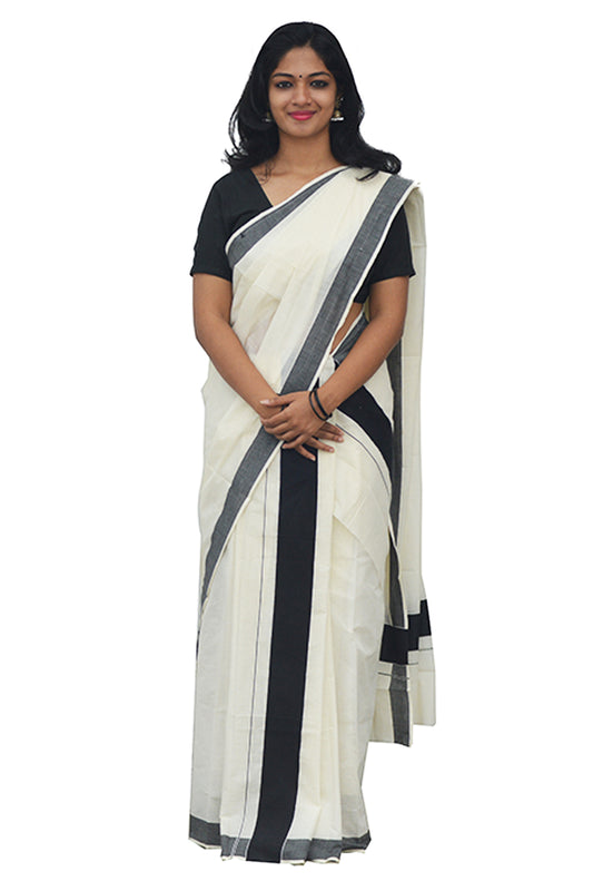 Mundum Neriyathum Single (Set Mundu) with Plain Black Border