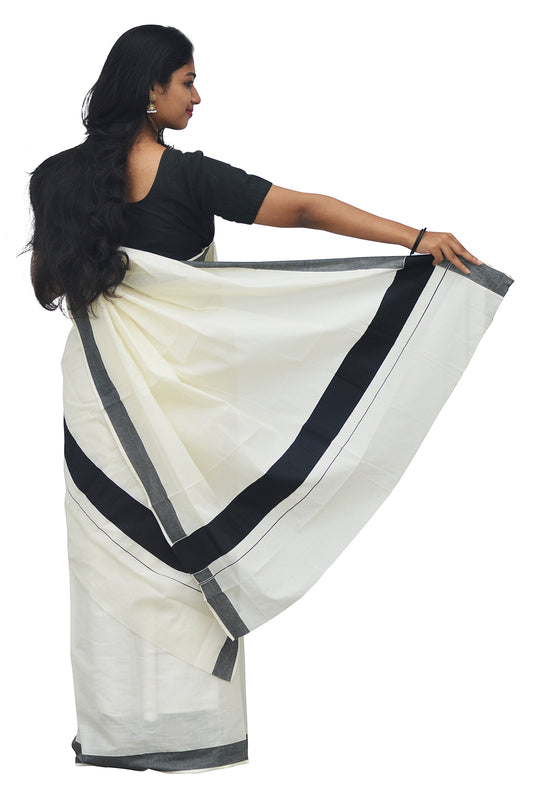 Mundum Neriyathum Single (Set Mundu) with Plain Black Border