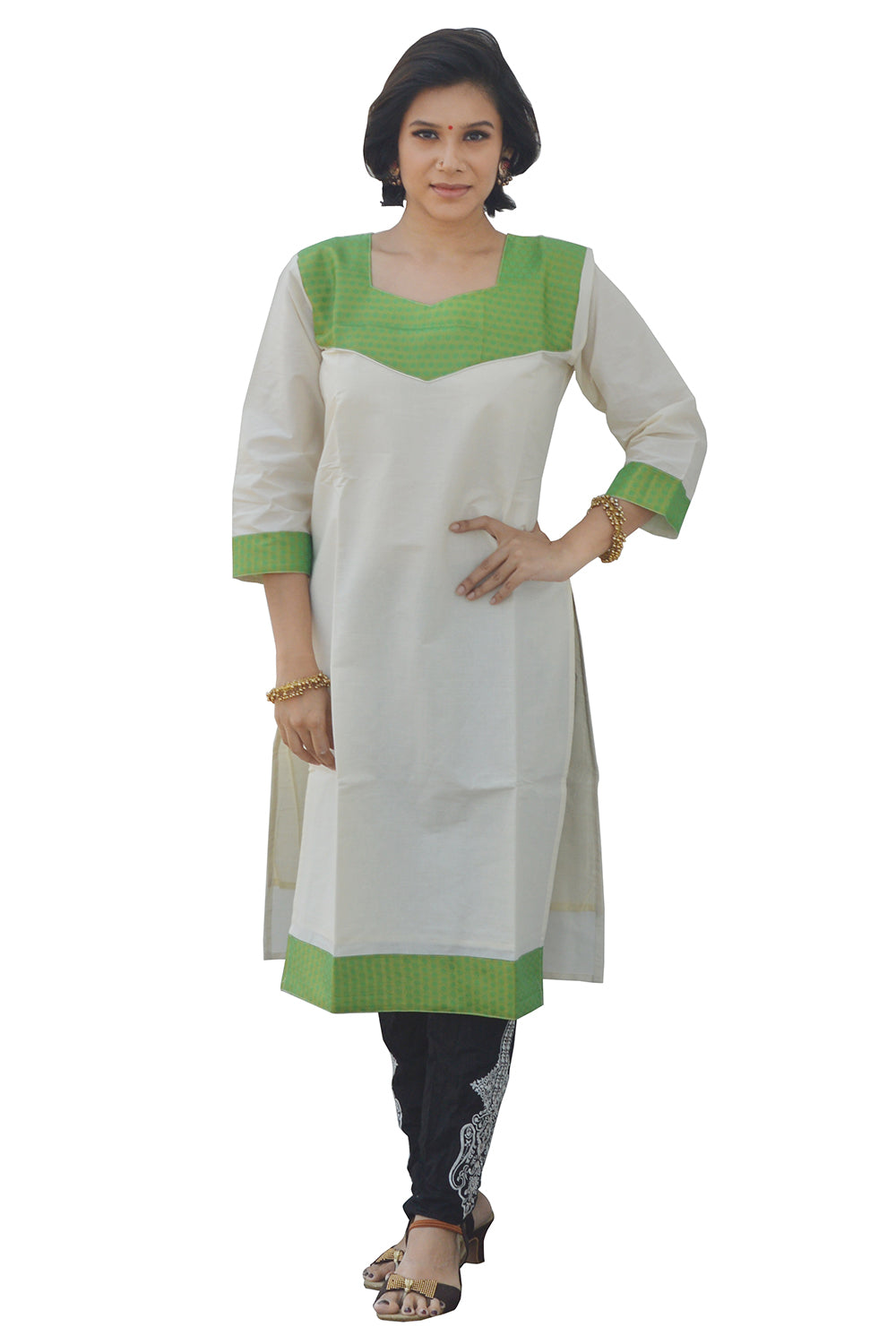 Southloom Kerala Women's Salwar / Churidar Top with Light Green Design