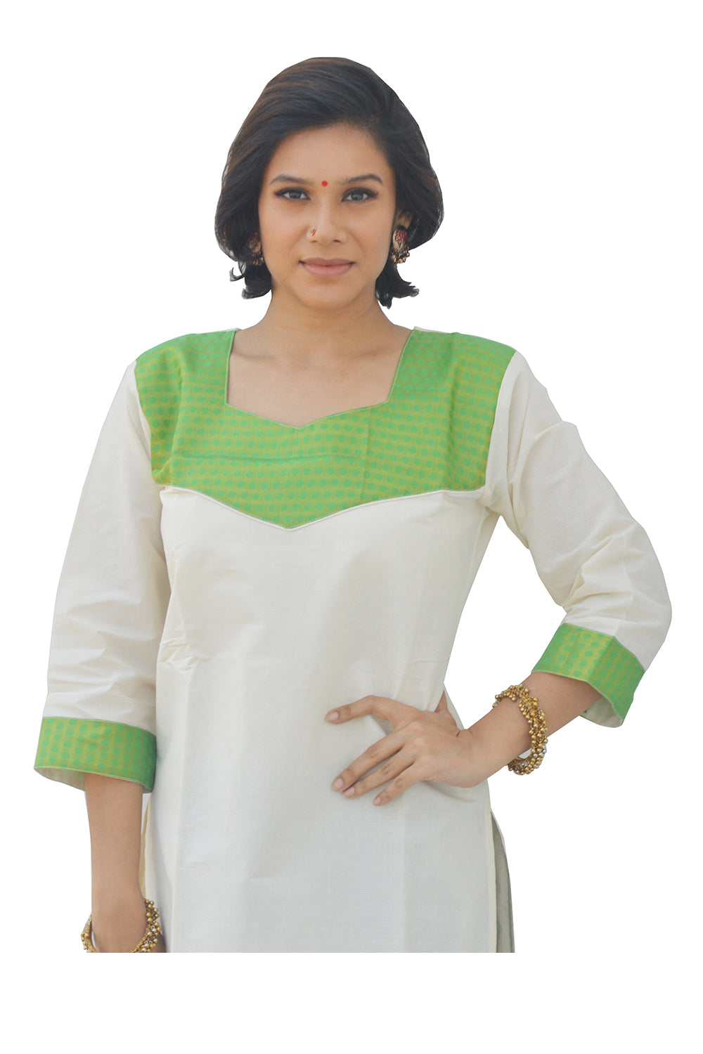 Southloom Kerala Women s Salwar Churidar Top with Light Green Design Southloom Kerala Handloom and Indian Ethnic Wear