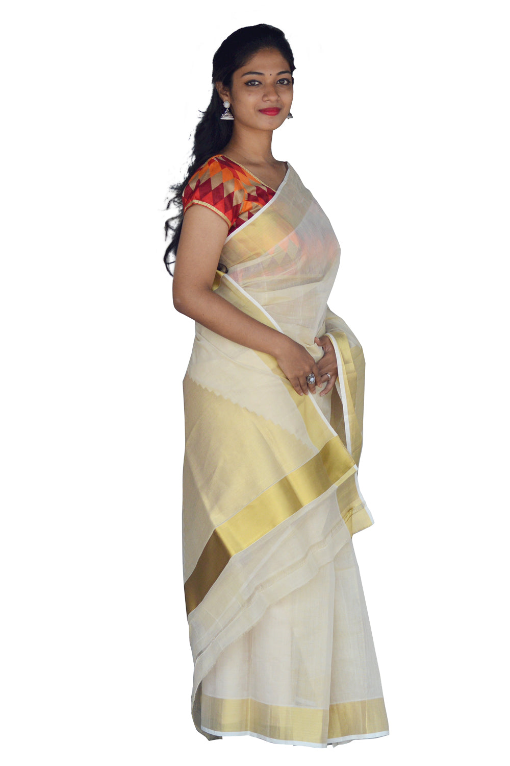 Southloom™ Handloom Tissue Kasavu Saree with Heavy Work