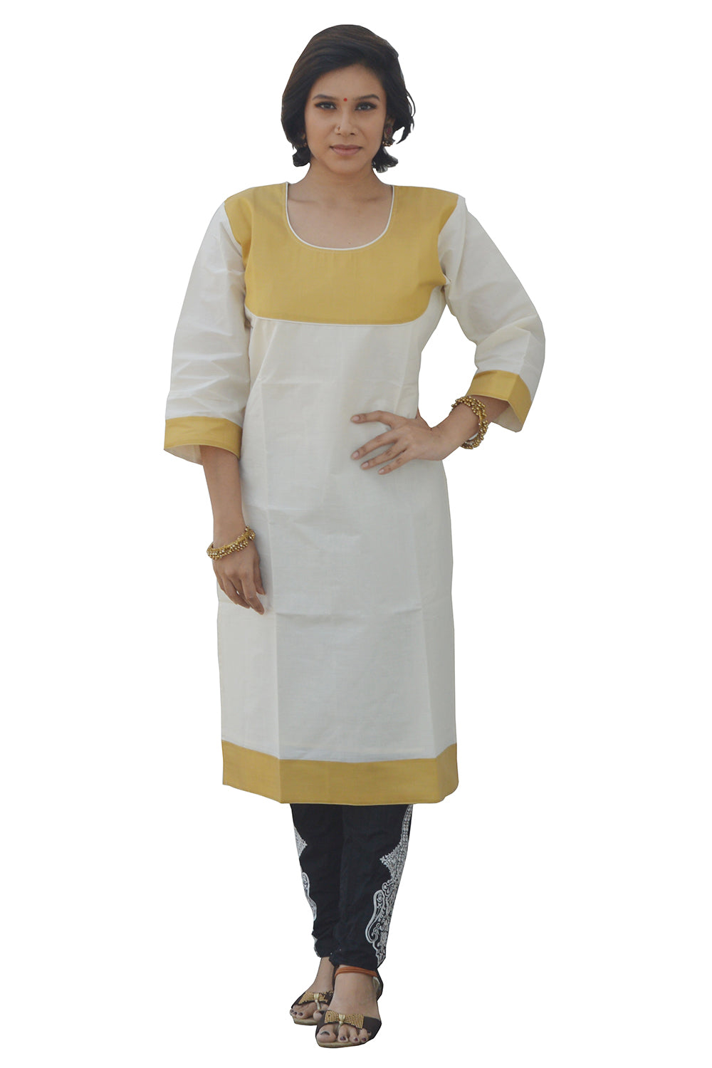 Southloom Kerala Women's Salwar / Churidar Top with Yellow Design