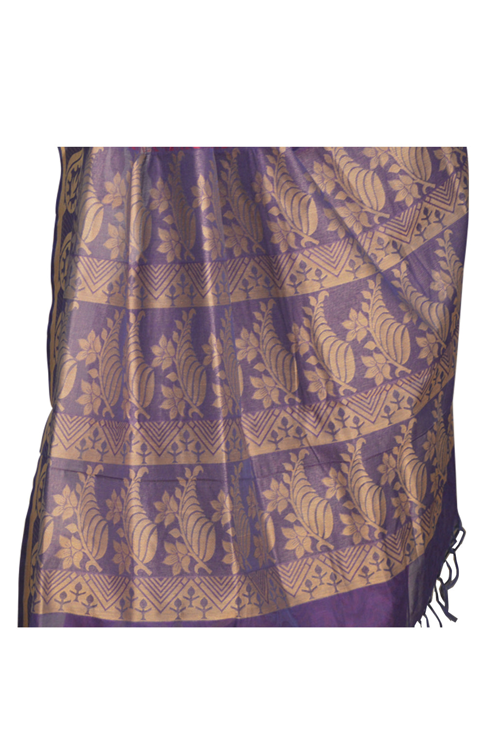 Original South Cotton Purple Saree With Leaf Art Design on Pallu