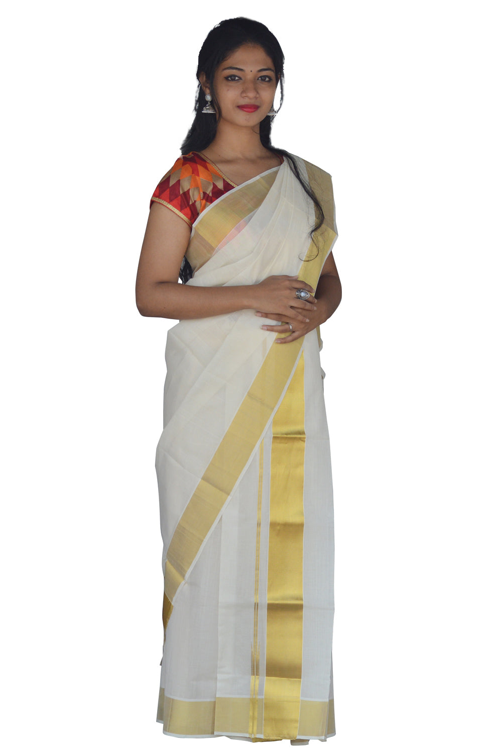 Kerala Cotton Mundum Neriyathum Single (Set Mundu) with 3 Inch Kasavu Kara 2.80 Mtrs