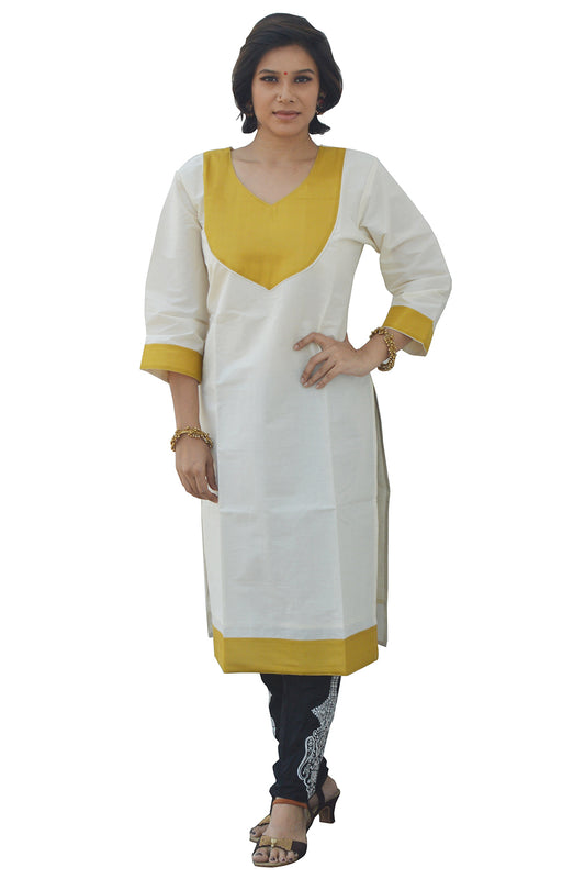 Southloom Kerala Pure Cotton Salwar Top / Kurti with Yellow Kasavu Des –  Southloom.com