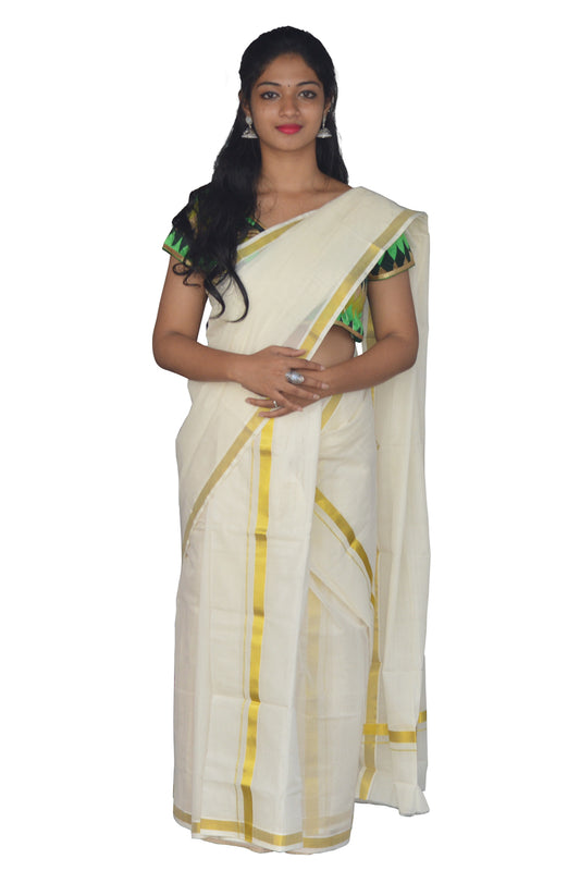 Southloom™ Handloom Plain Single Mundum Neriyathum (Set Mundu) 1 Inch